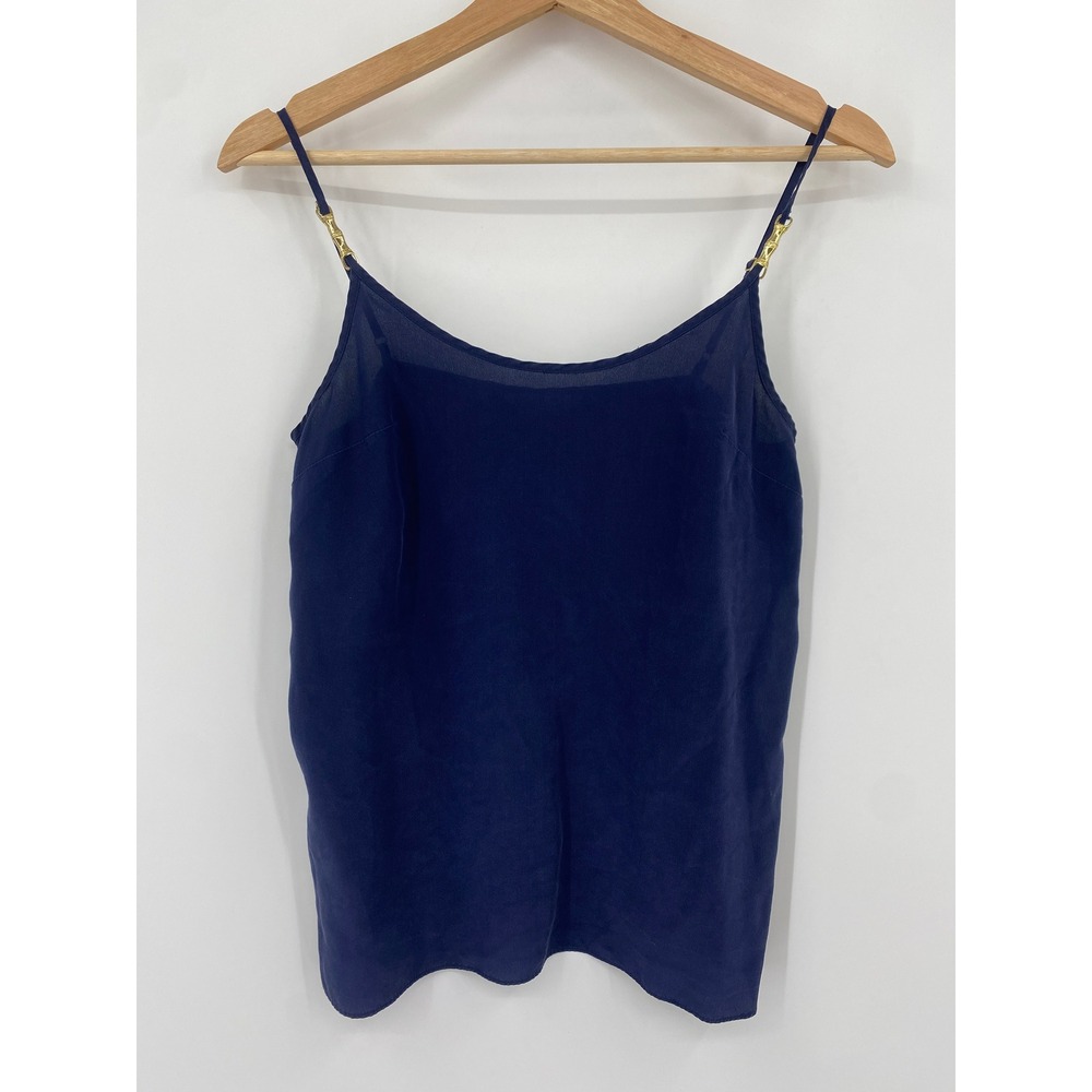 Lilly Pulitzer Cami Tank‎ Top Women XS Navy Blue Silk Gold Hardware
